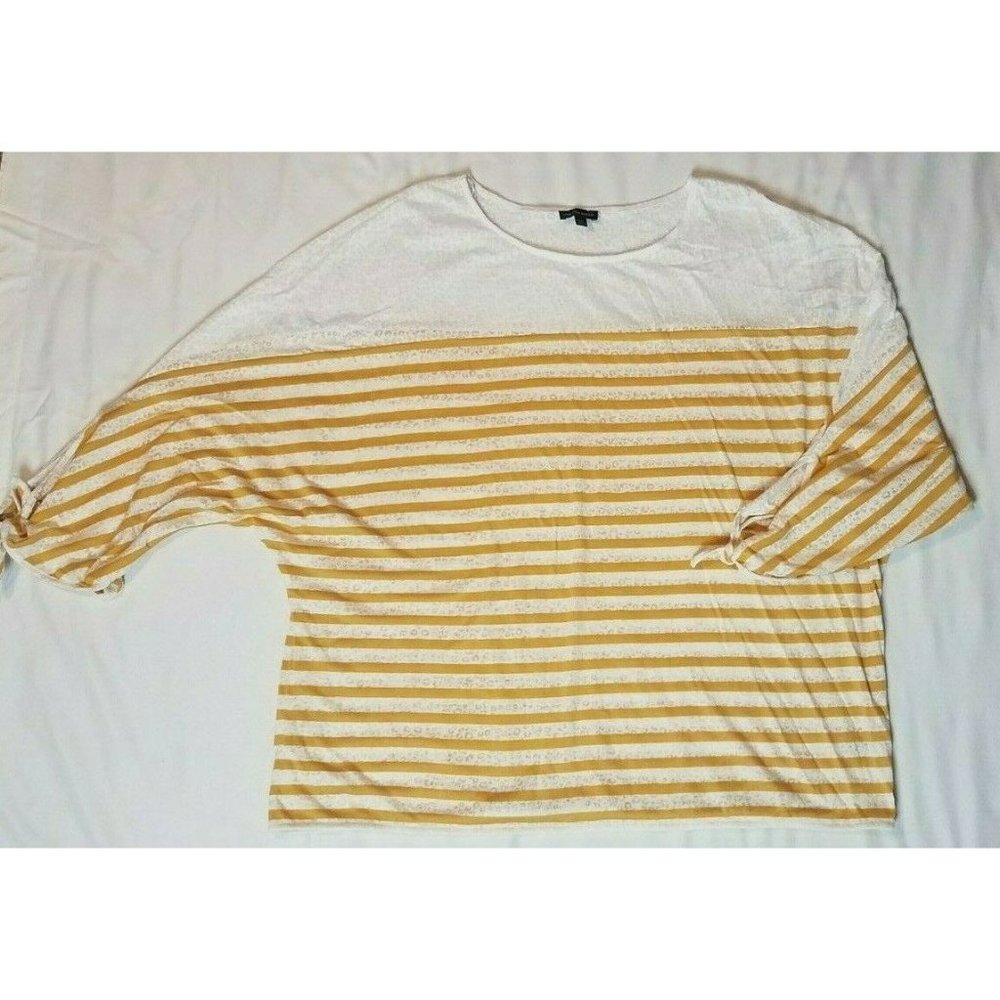 Cha Cha Vente Sz. 1X Gold Stripe Side Tie Sleeves Subtle Leopard Print Shirt New